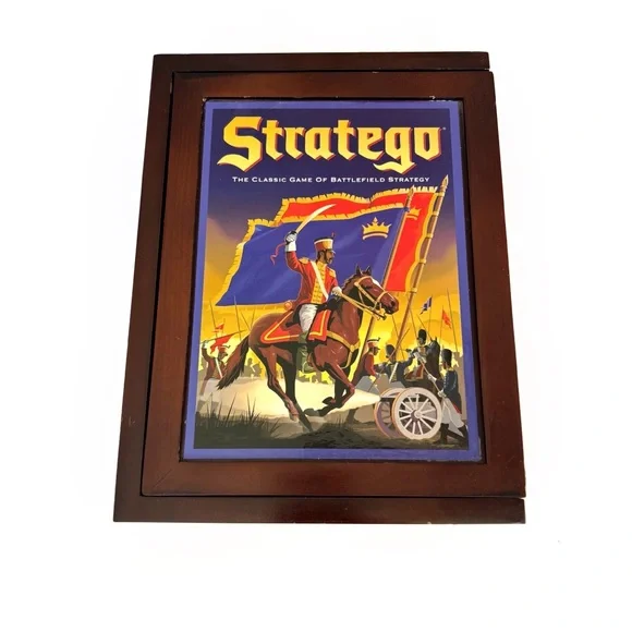 Stratego Wooden Bookshelf Display Vintage Board Game Spine Brown Wood Complete - Picture 1 of 5